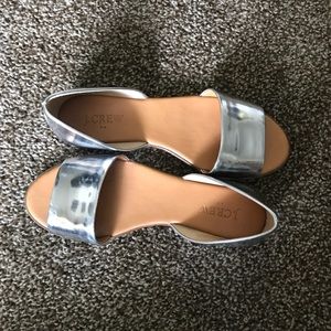 JCrew Factory Silver Open Toe D’Orsay Flats Size 6